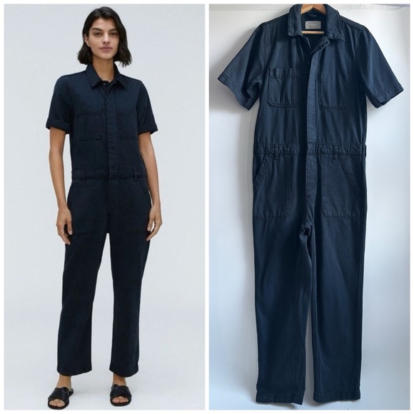 Everlane Pants - Everlane Jumpsuit Denim The Super Soft Shortsleeve Coverall Jean Navy Dark Wash